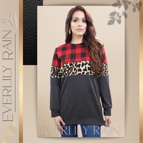 Buffalo Plaid & Leopard Print Top - Picture 5 of 9